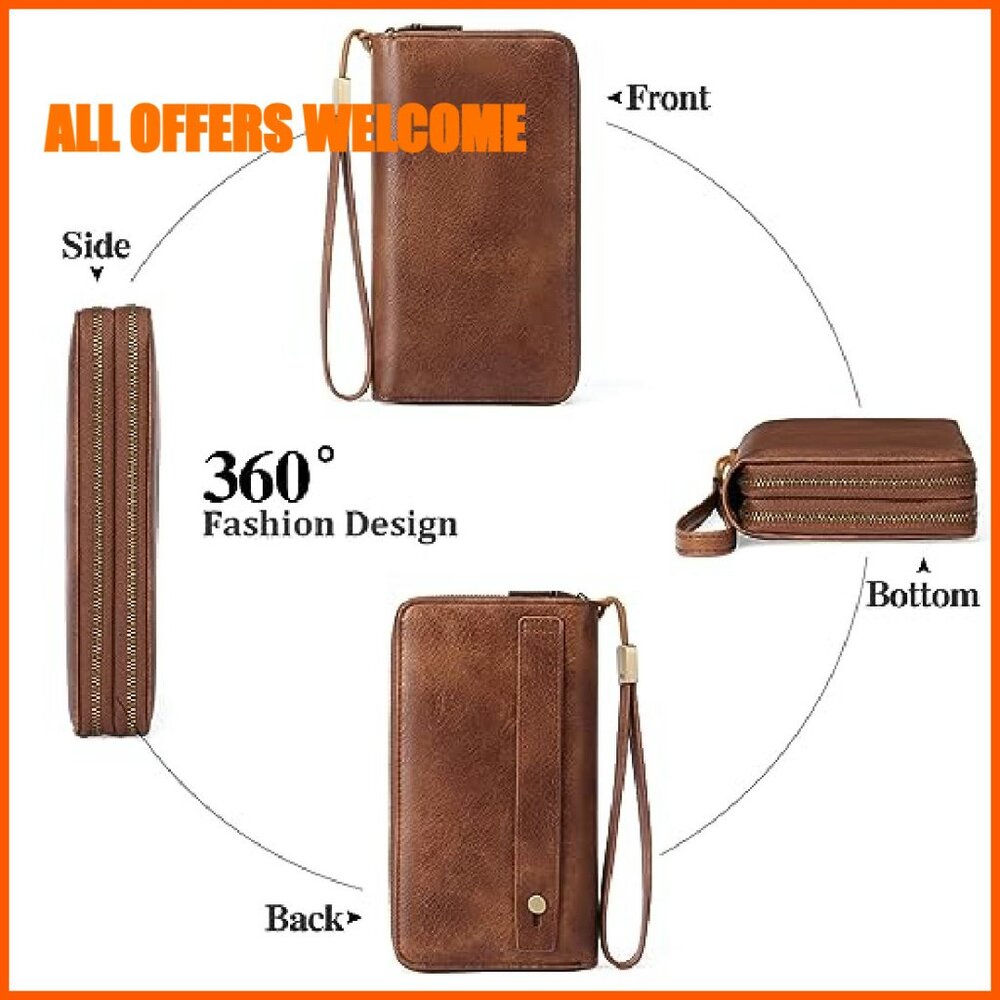 Large Capacity RFID Blocking Leather Clutch Wrist… - image 6